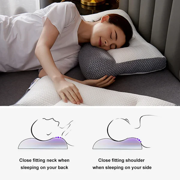Contoured Neck Pillow with Ergonomic Support and Recessed Ear Space, Machine Washable