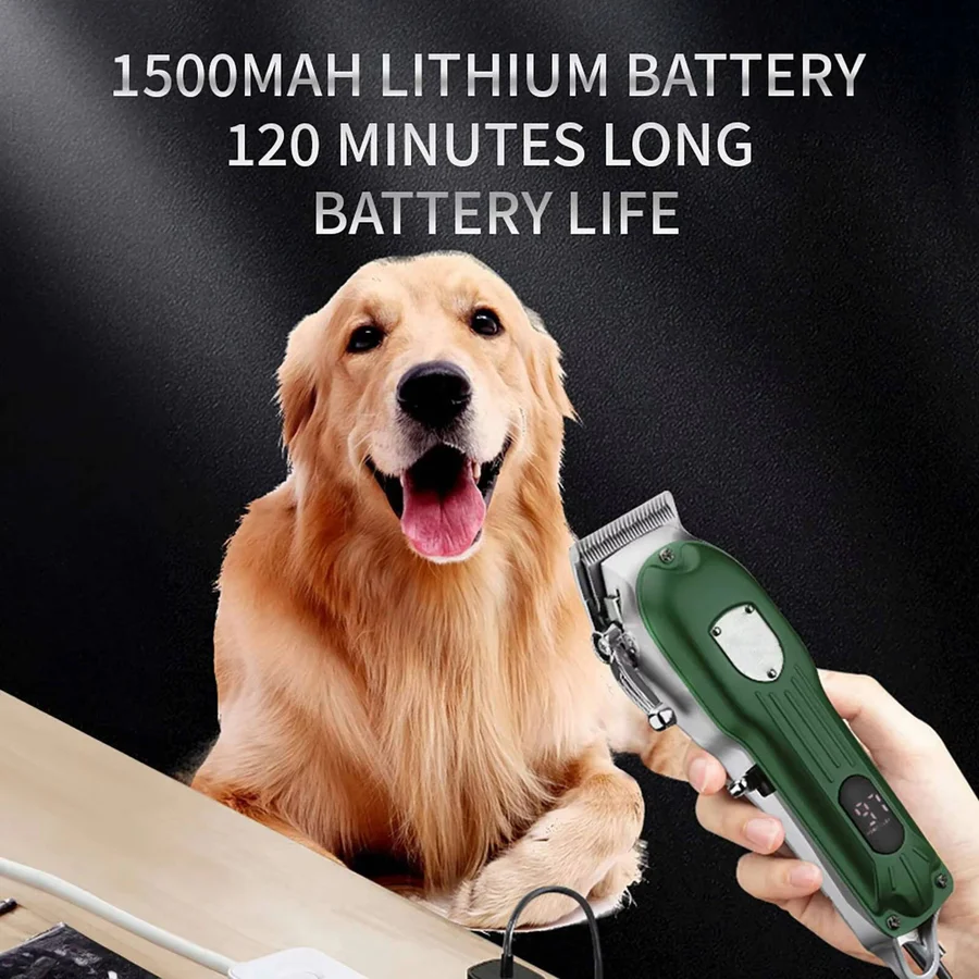 Rechargeable Pet Clipper with Carbon Steel Blades and LCD Display, 150 Minute Runtime
