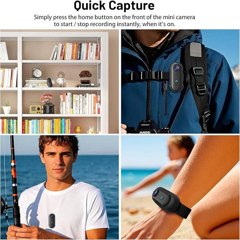 4K Compact Action Camera with 360 Rotating Clip and 7 Mount Accessories