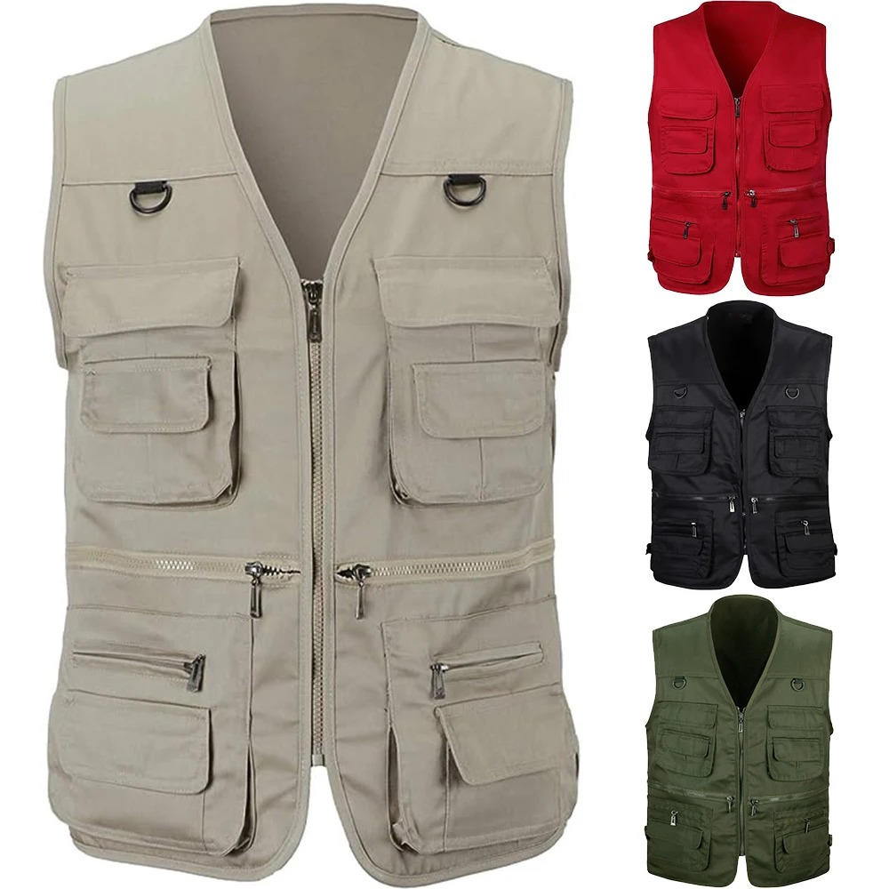 Sleeveless Hiking Vest with Multiple Zippered Pockets and Detachable Back Panel