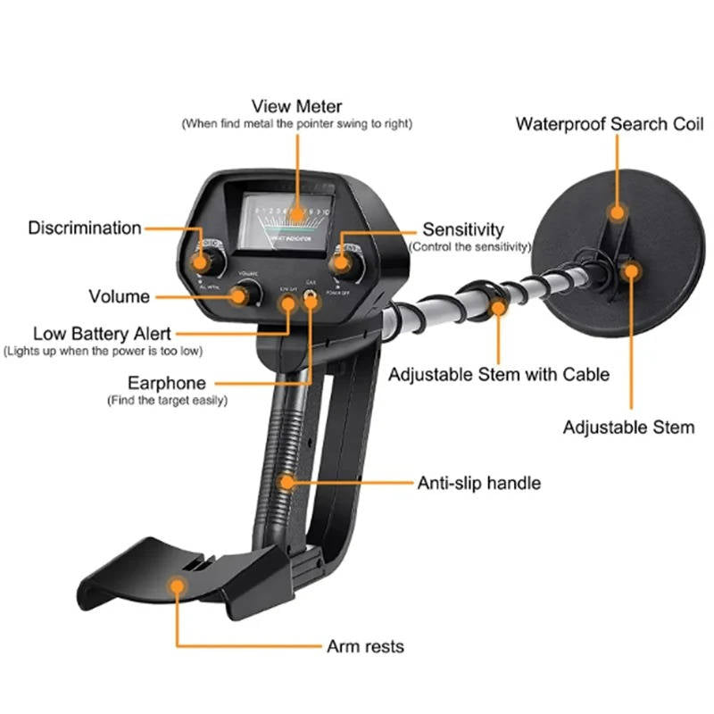 Metal Detector with Dual Detection Modes and Waterproof Search Coil, Adjustable Height