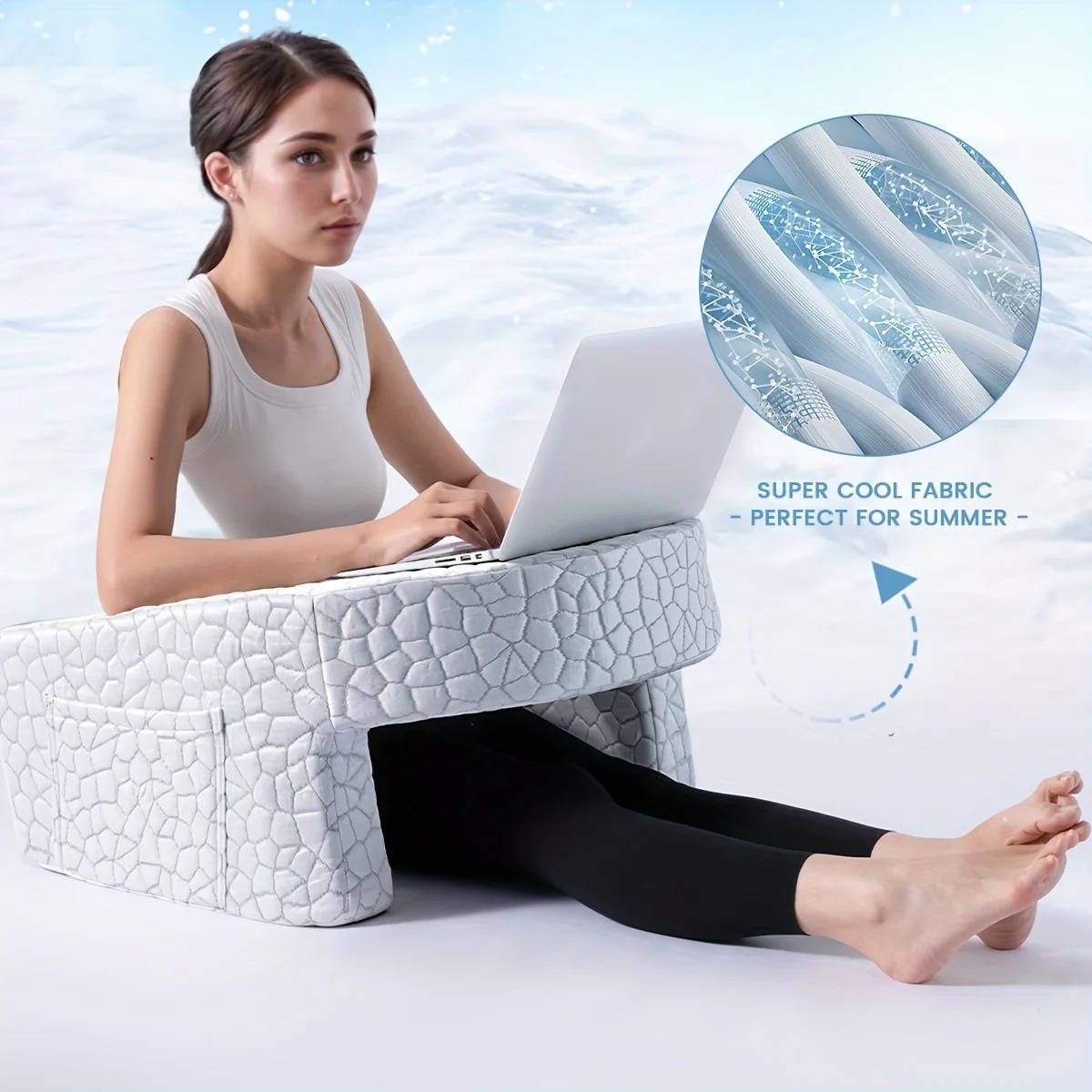 U Shaped Memory Foam Pillow with Side Pockets and Breathable Knit Cover