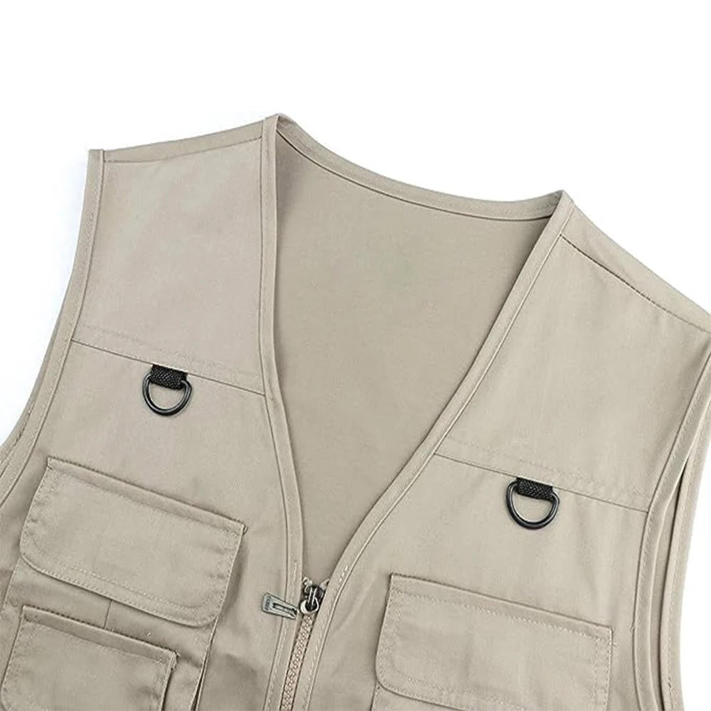 Sleeveless Hiking Vest with Multiple Zippered Pockets and Detachable Back Panel