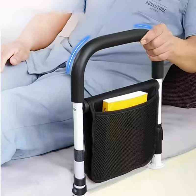 Bedside Support Rails with Dual Grip Handles and Storage Pocket, Adjustable Height