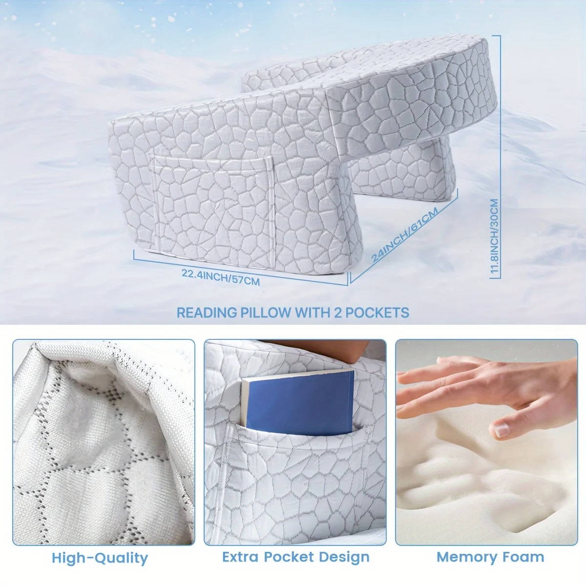 U Shaped Memory Foam Pillow with Side Pockets and Breathable Knit Cover