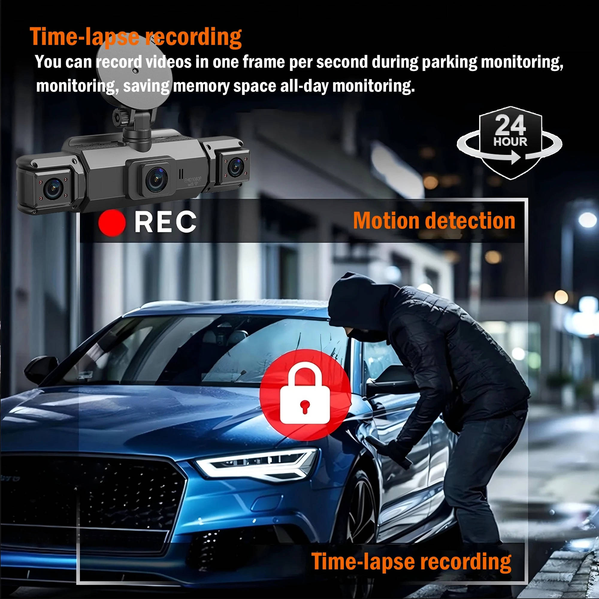 Four Camera Dash Cam with 1920P Front and Night Vision, App Control