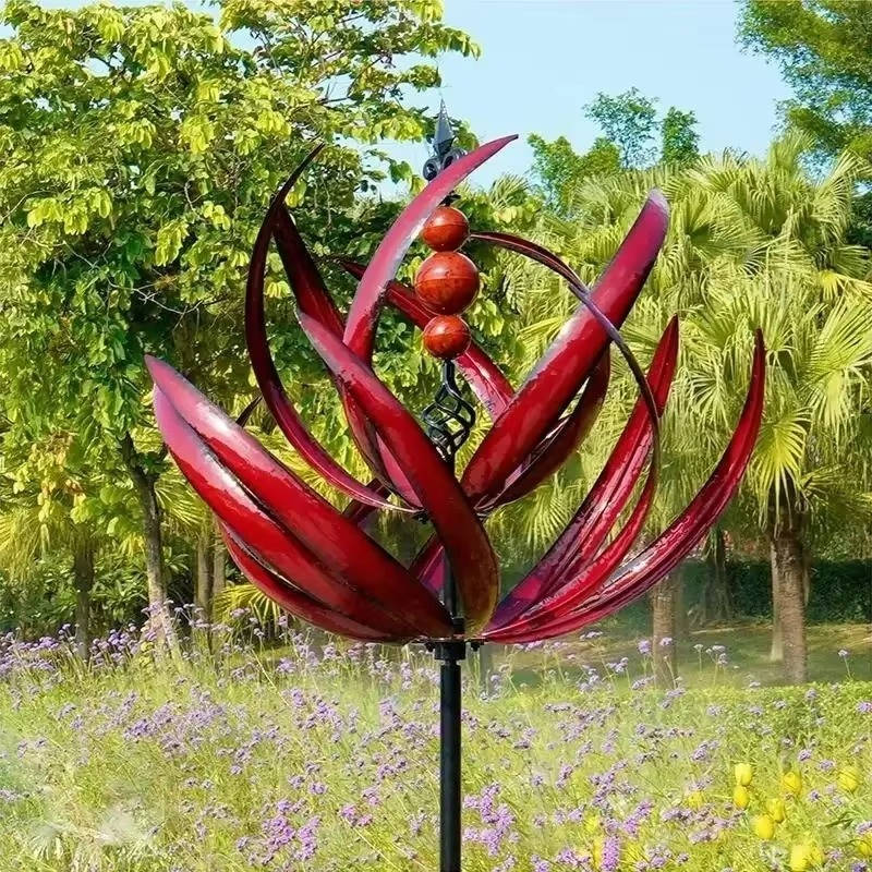 Iron Tulip Wind Spinner with 360-Degree Rotation and Powder Coat Finish