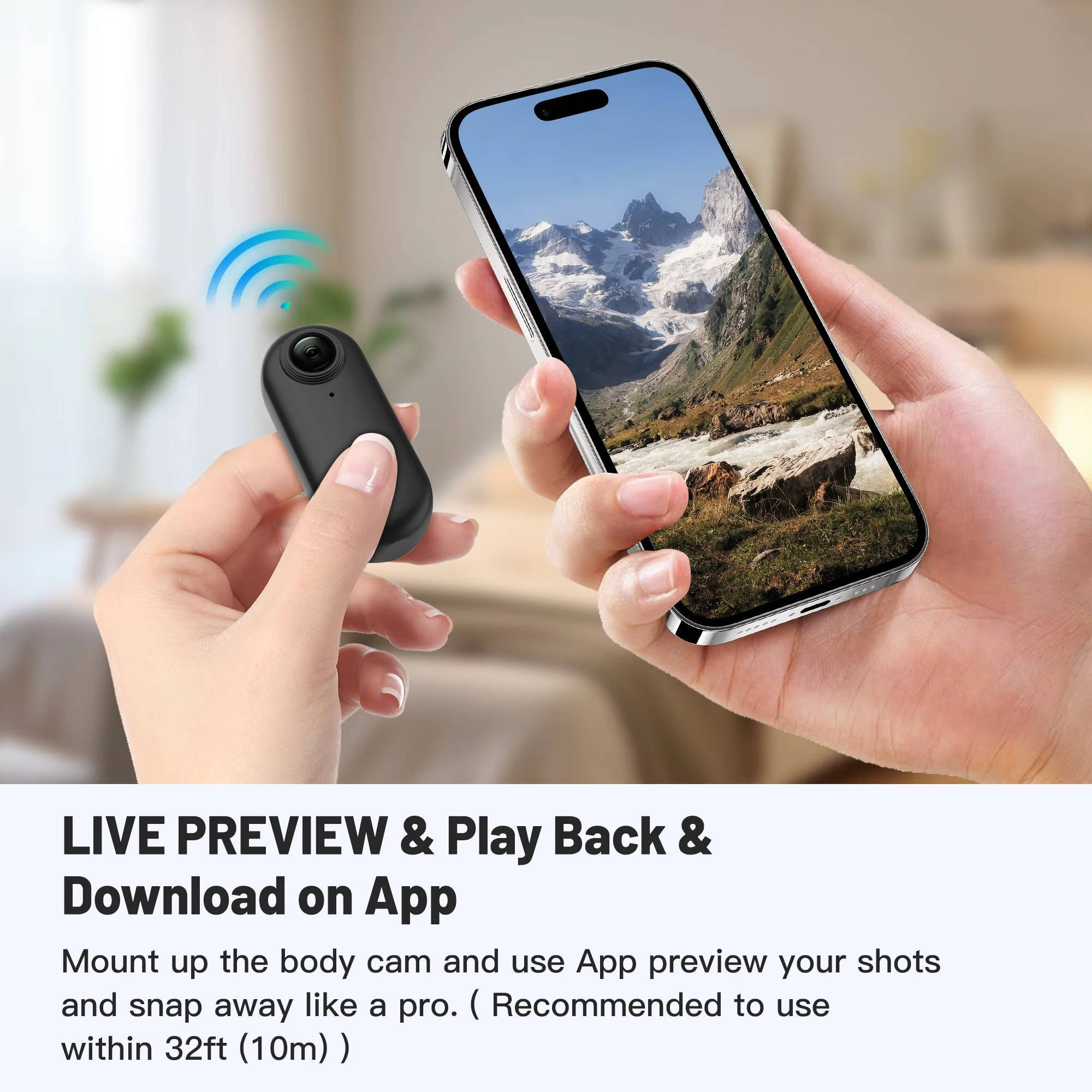 4K Compact Action Camera with 360 Rotating Clip and 7 Mount Accessories