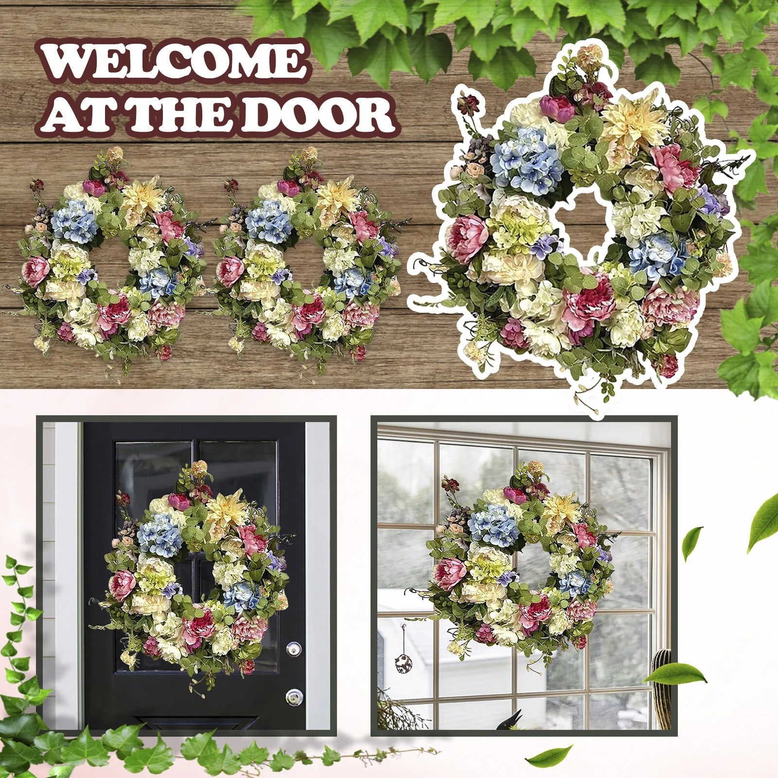 Multicolor Hydrangea Wreath with Synthetic Petals and Hanging Loop, 35cm