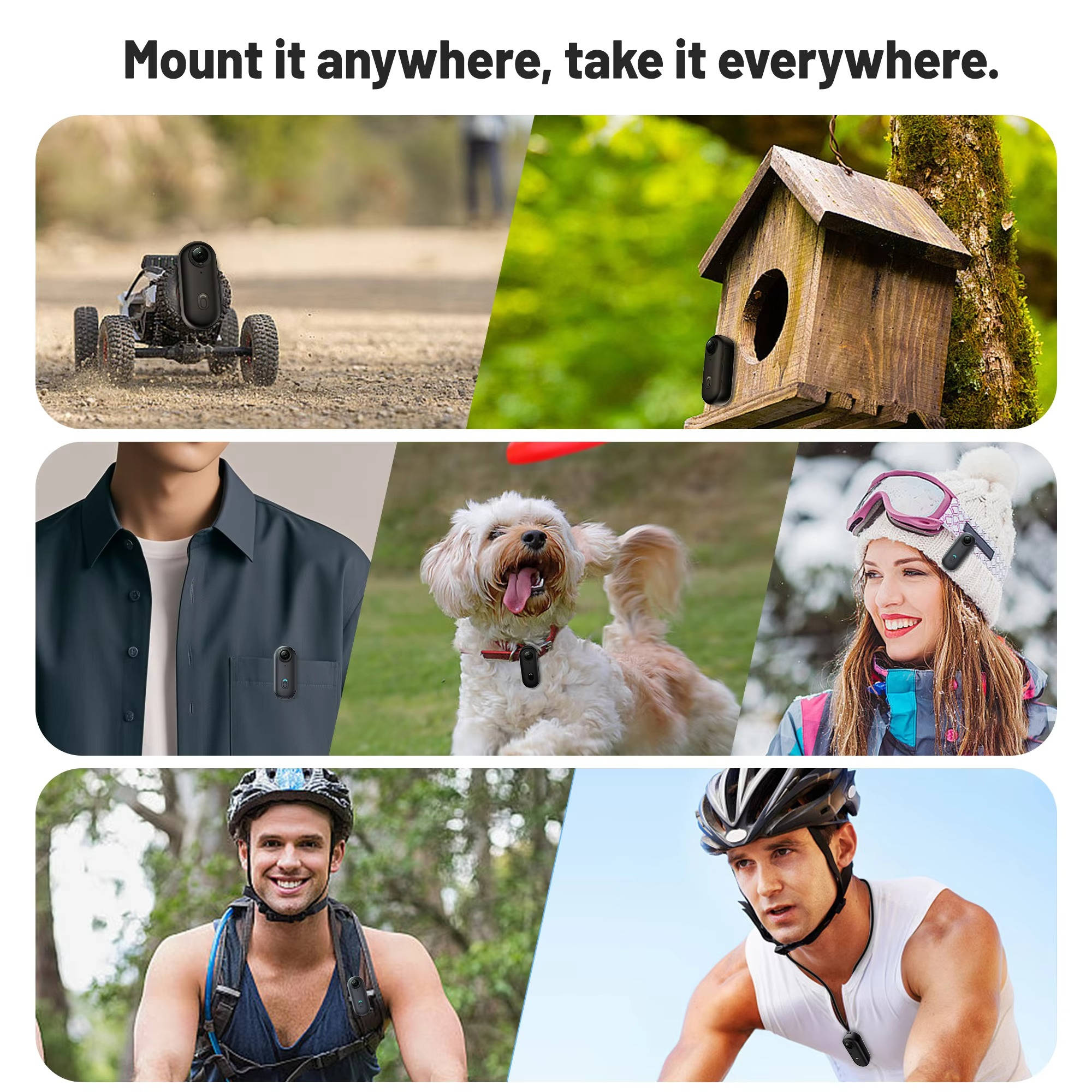 4K Compact Action Camera with 360 Rotating Clip and 7 Mount Accessories