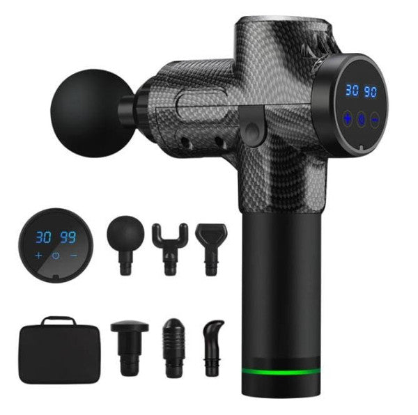 Handheld Percussion Massage Gun with Six Interchangeable Heads and Touchscreen Display