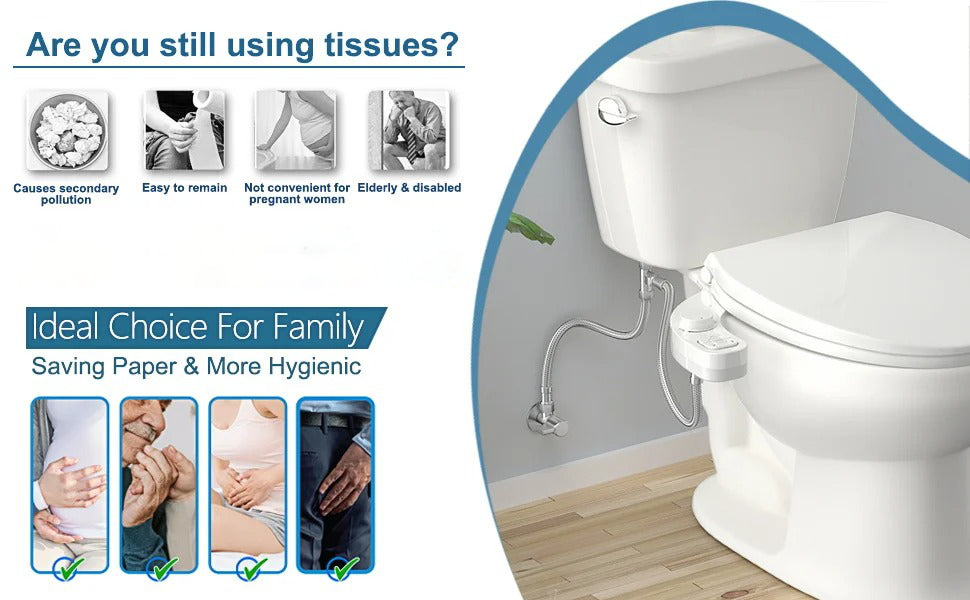 Dual Nozzle Bidet Attachment with Adjustable Pressure and Self Cleaning