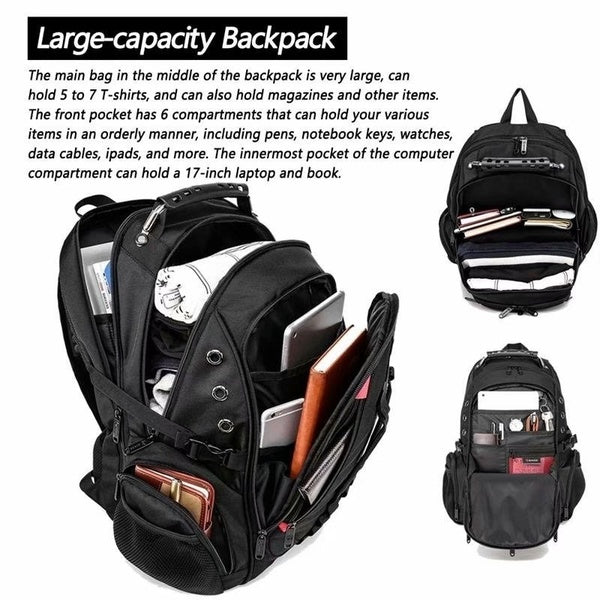Travel Backpack with 17-Inch Laptop Sleeve and Waterproof Material, Hidden Zippers