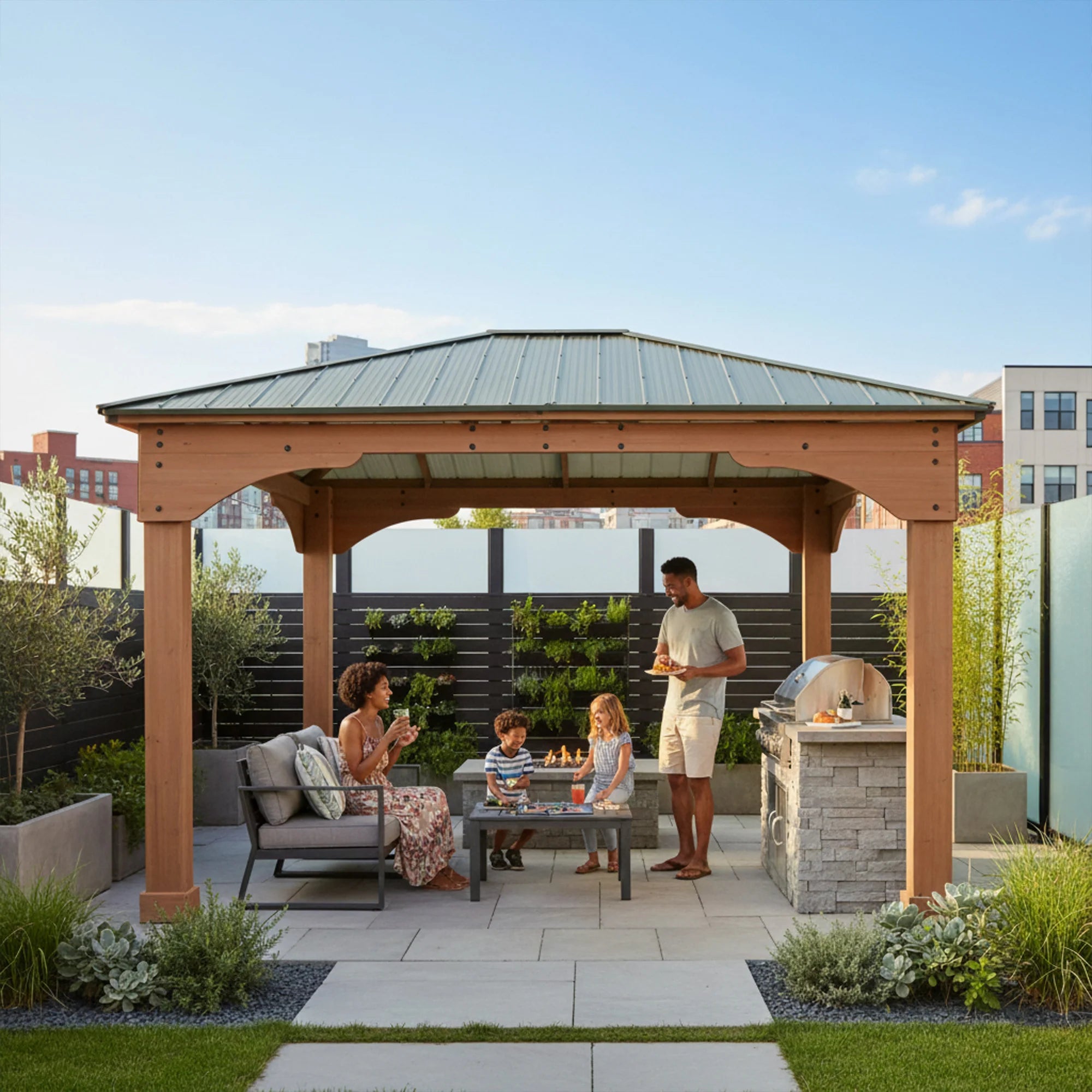 Grand Haven 12x14 Cedar Wood Gazebo with Aluminum Roof Mocha Finish