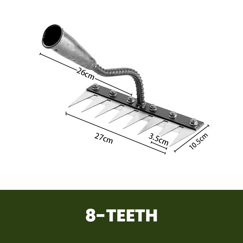 Garden Rake Head with Carbon Steel Tines and Nail Hole Mounting for Wooden Poles