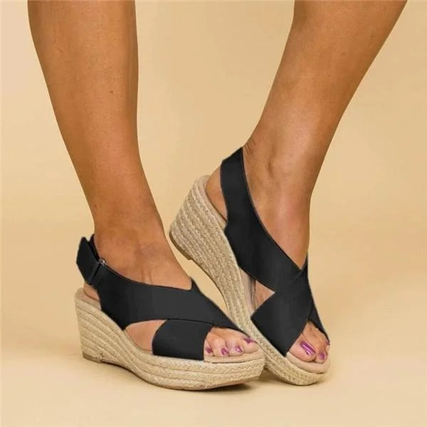 Orthopedic Wedge Sandals with Adjustable Cross Straps and Arch Support