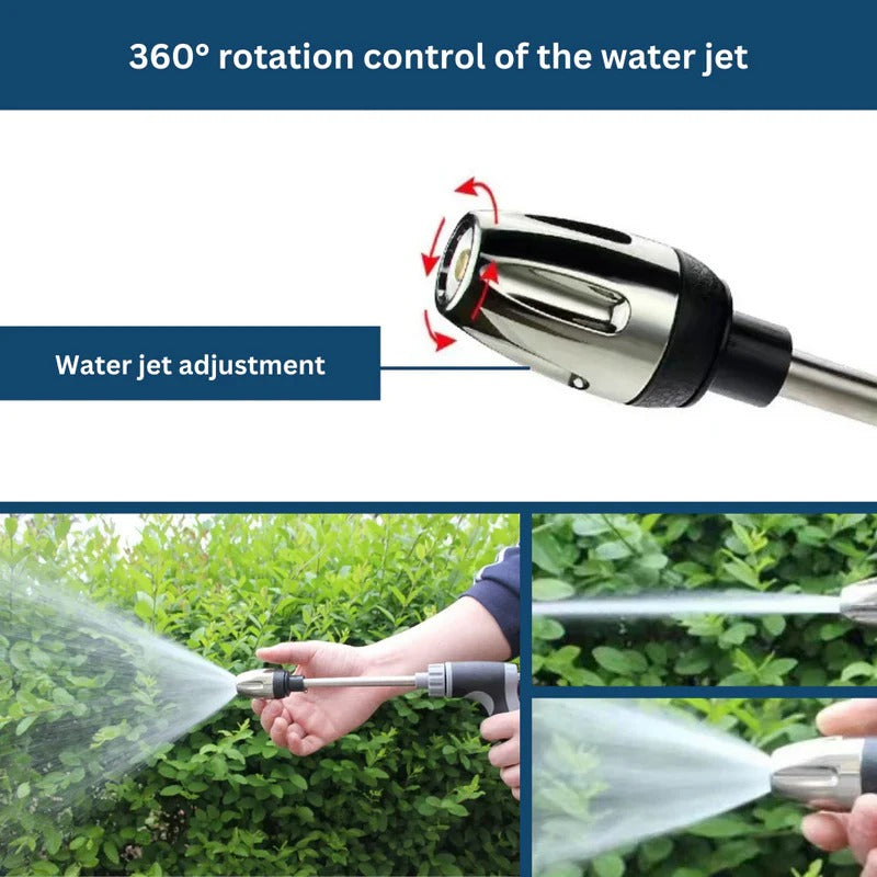 High Pressure Garden Hose Nozzle with 360-Degree Dual Rotation and Adjustable Spray
