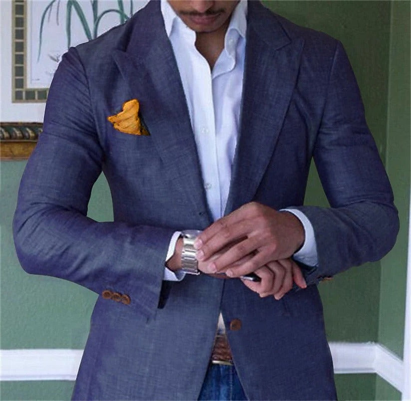 Lightweight Cotton Linen Blazer with Short Sleeves and Button Closure