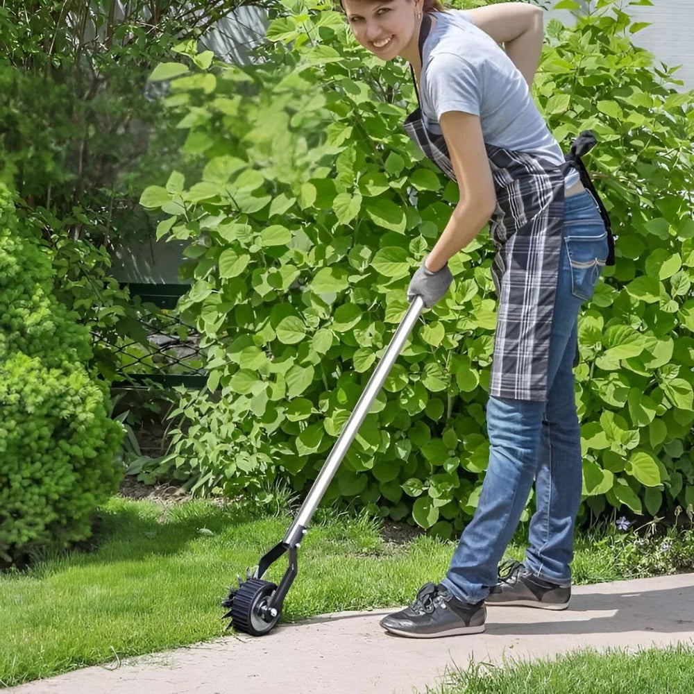 Adjustable Manual Lawn Edger with Rolling Base and Ergonomic Handle, Three Height Settings