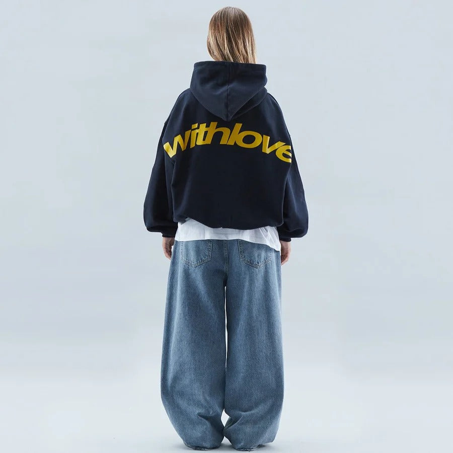 Pullover Hoodie with Contrasting Graphic and Drawstring Hood, Hip Length