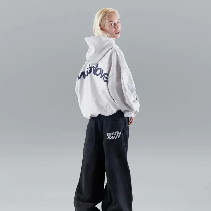 Pullover Hoodie with Contrasting Graphic and Drawstring Hood, Hip Length