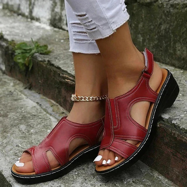 Leather Wedge Sandals with Cushioned Footbed and Arch Support for Women