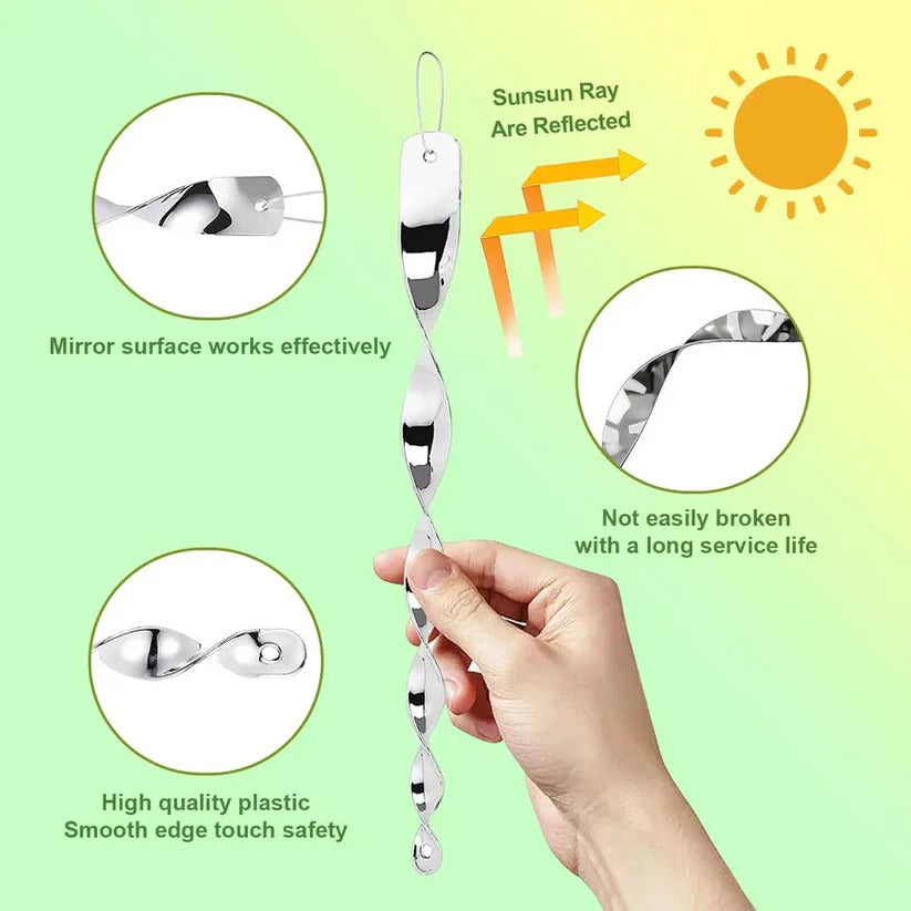 Reflective Spiral Bird Deterrent Rod with Wind-Powered Rotation and Silver Finish