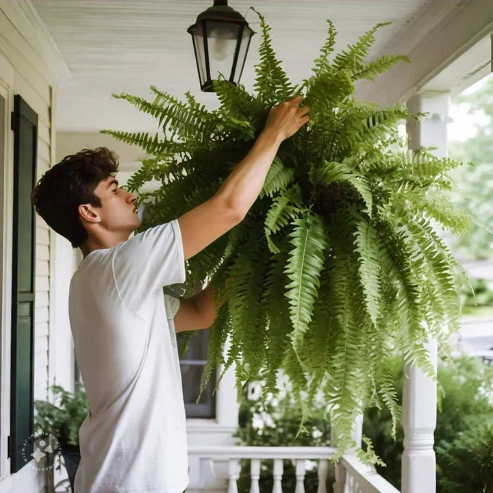 Artificial Boston Fern with 18 Flexible Branches and UV Resistant Coating for Indoor Outdoor Use