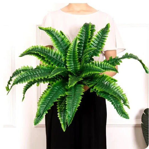 Artificial Boston Fern with 18 Flexible Branches and UV Resistant Coating for Indoor Outdoor Use