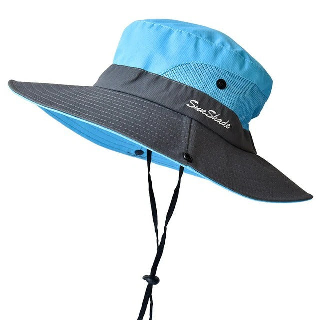 Foldable Sun Hat with Wide Brim and Mesh Ventilation, Water Resistant