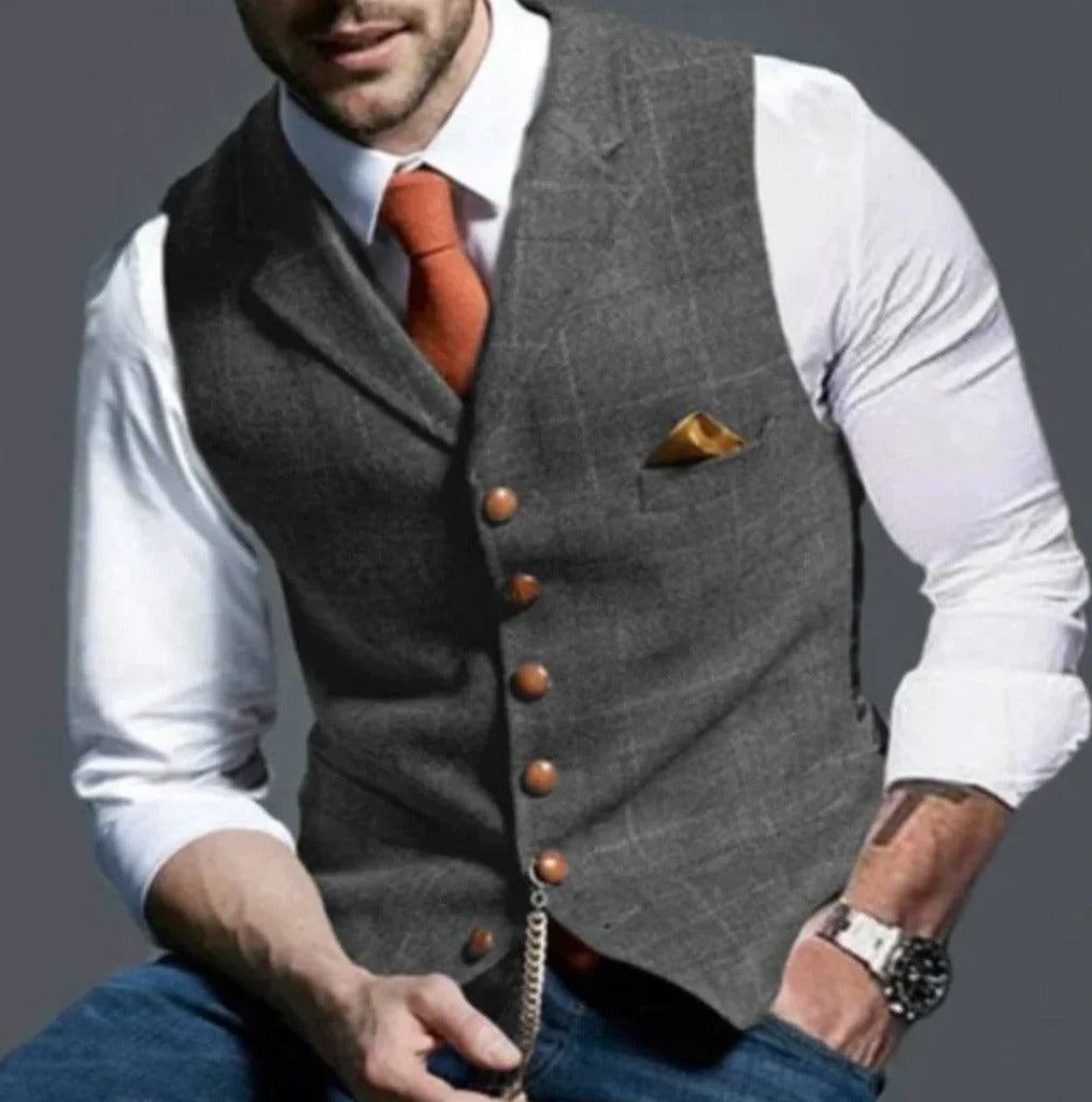 Men's Waistcoat with Six Button Closure and Slim Fit Tailoring