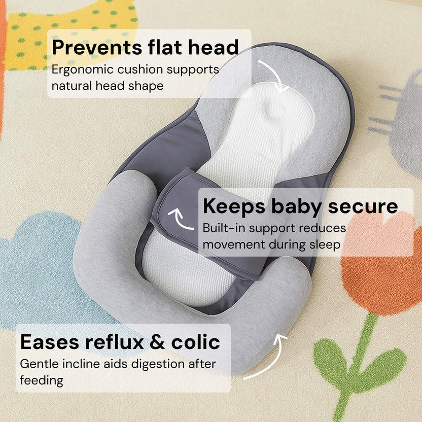 Reflux Relief Bed with Inclined Support and Head Cradle for Infants