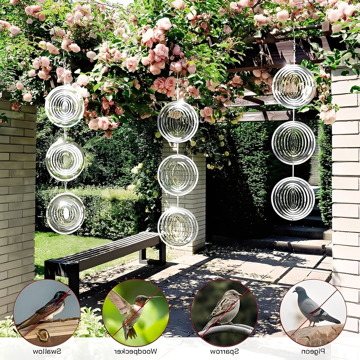 Stainless Steel Bird Deterrent with 3D Mirror Finish and Wind-Powered Rotation, Set of 3