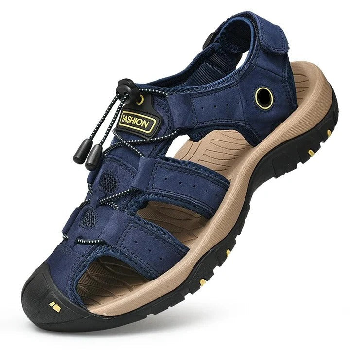 Cushioned Men's Sandals with Elastic Band and Textured Rubber Outsole