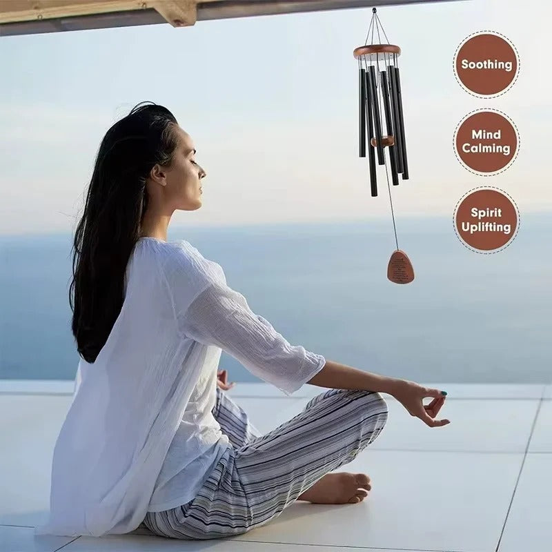 Aluminum Tube Wind Chime with Wooden Top Mount and Weather Resistant Design