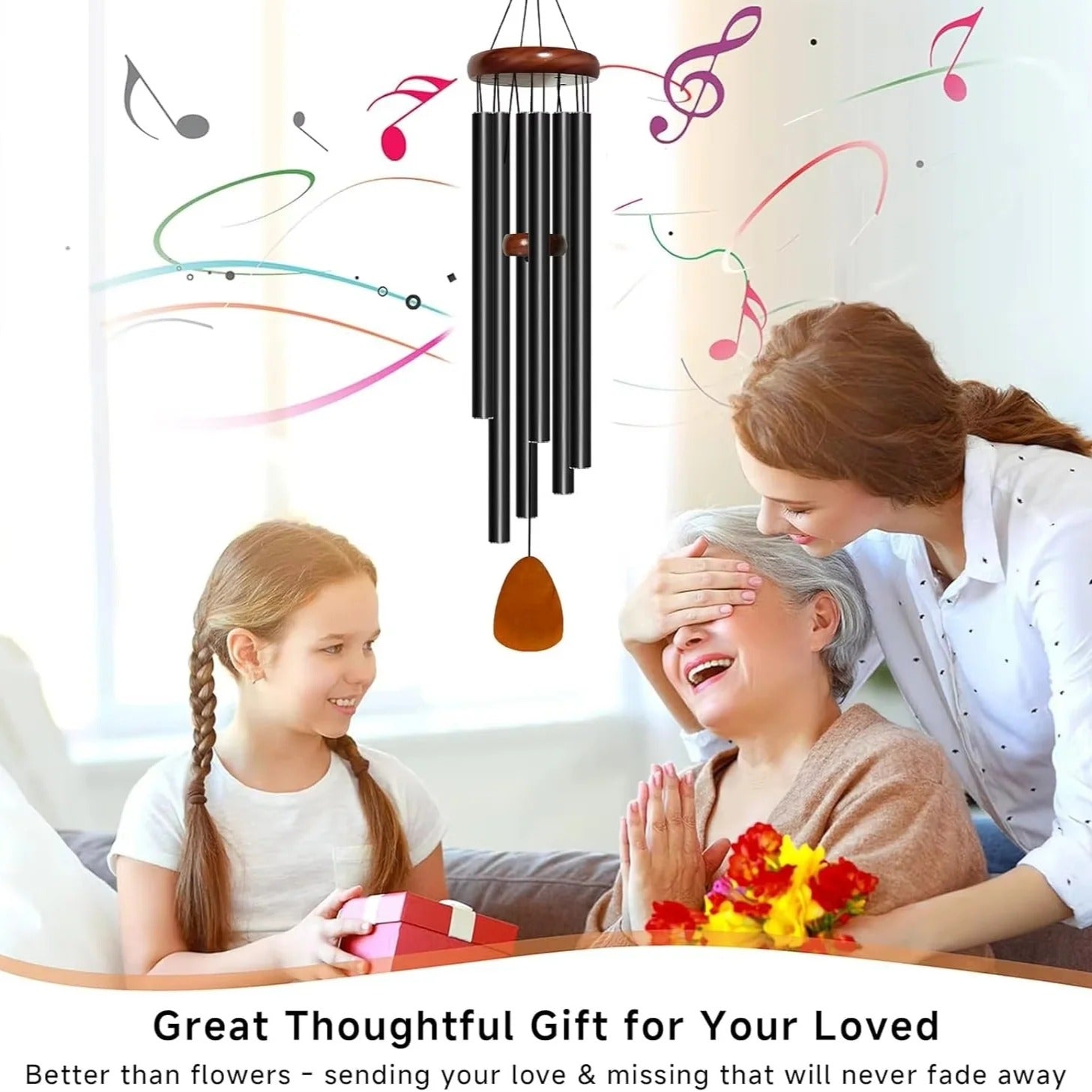 Aluminum Tube Wind Chime with Wooden Top Mount and Weather Resistant Design