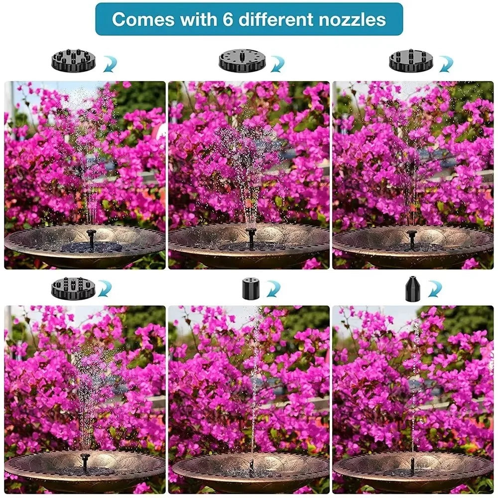 Solar Powered Floating Fountain Pump with 6 Interchangeable Nozzles for Water Features