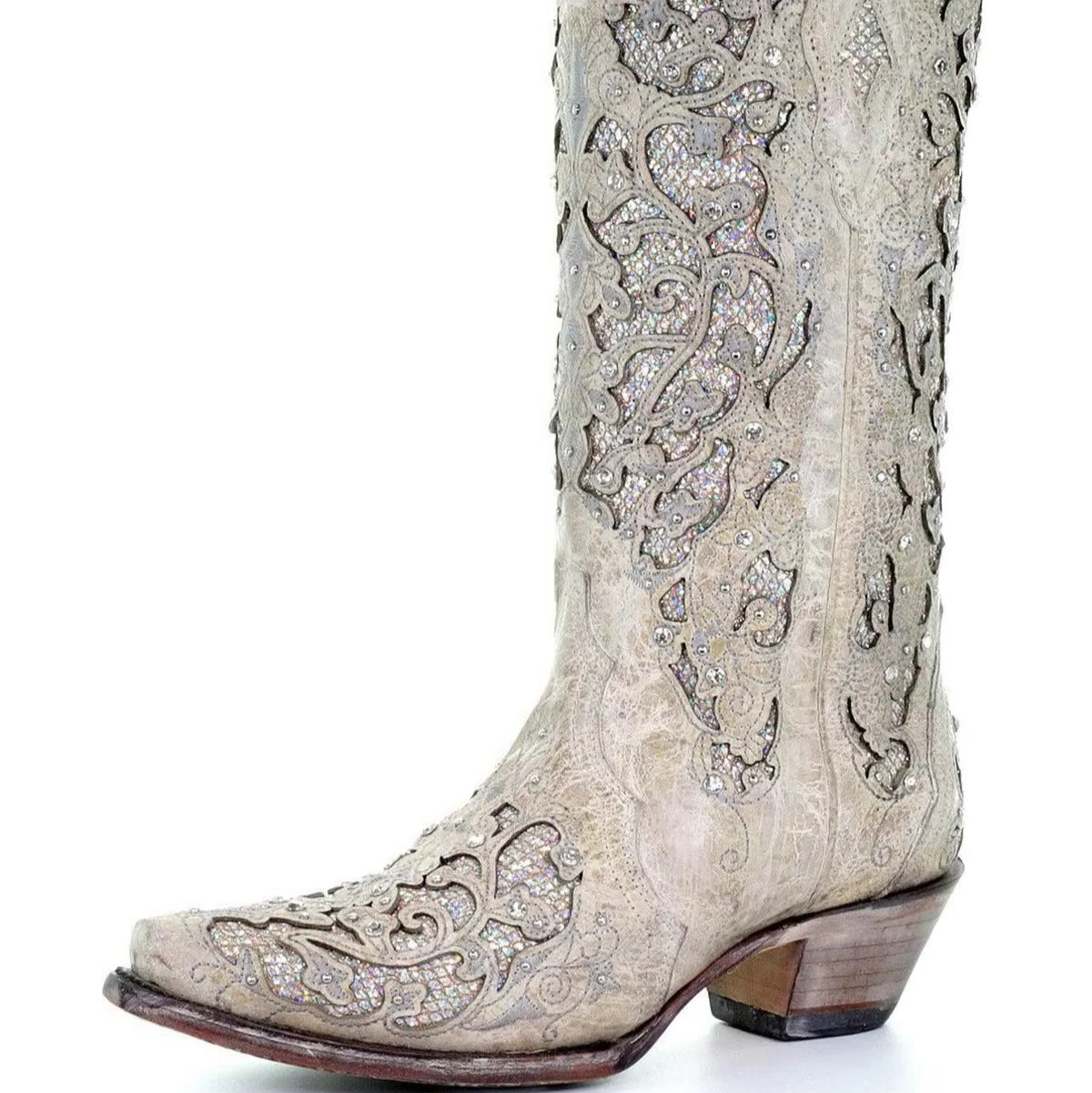 Sequined Knee High Boots with Pointed Toe and Block Heel, Color Block Embroidery