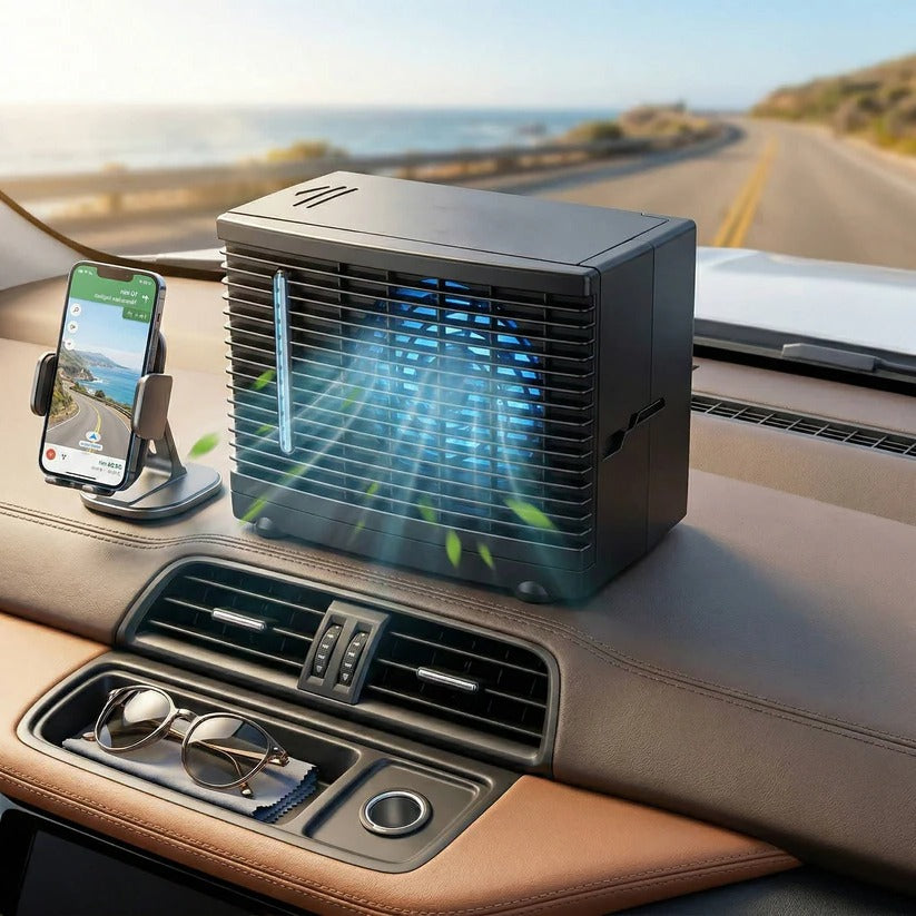 Evaporative Car Air Cooler with Transparent Water Tank and Quiet Motor Operation
