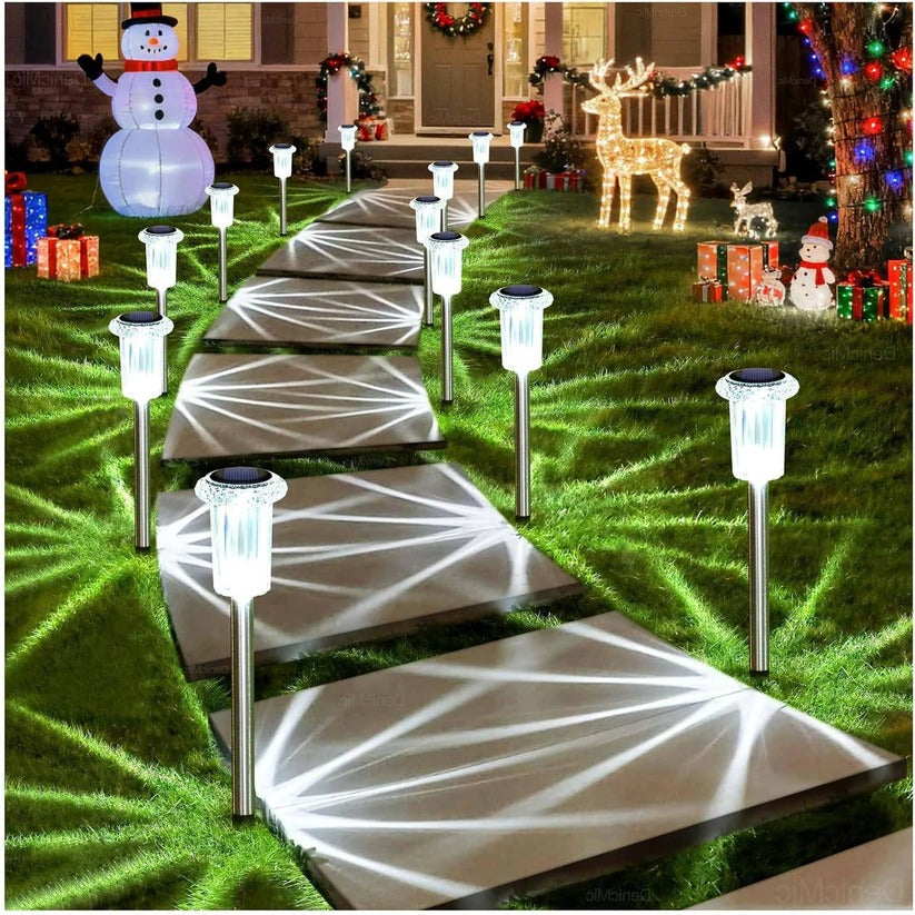 Snowflake Solar Pathway Lights with Cool White LED and Waterproof Design, 10-Pack