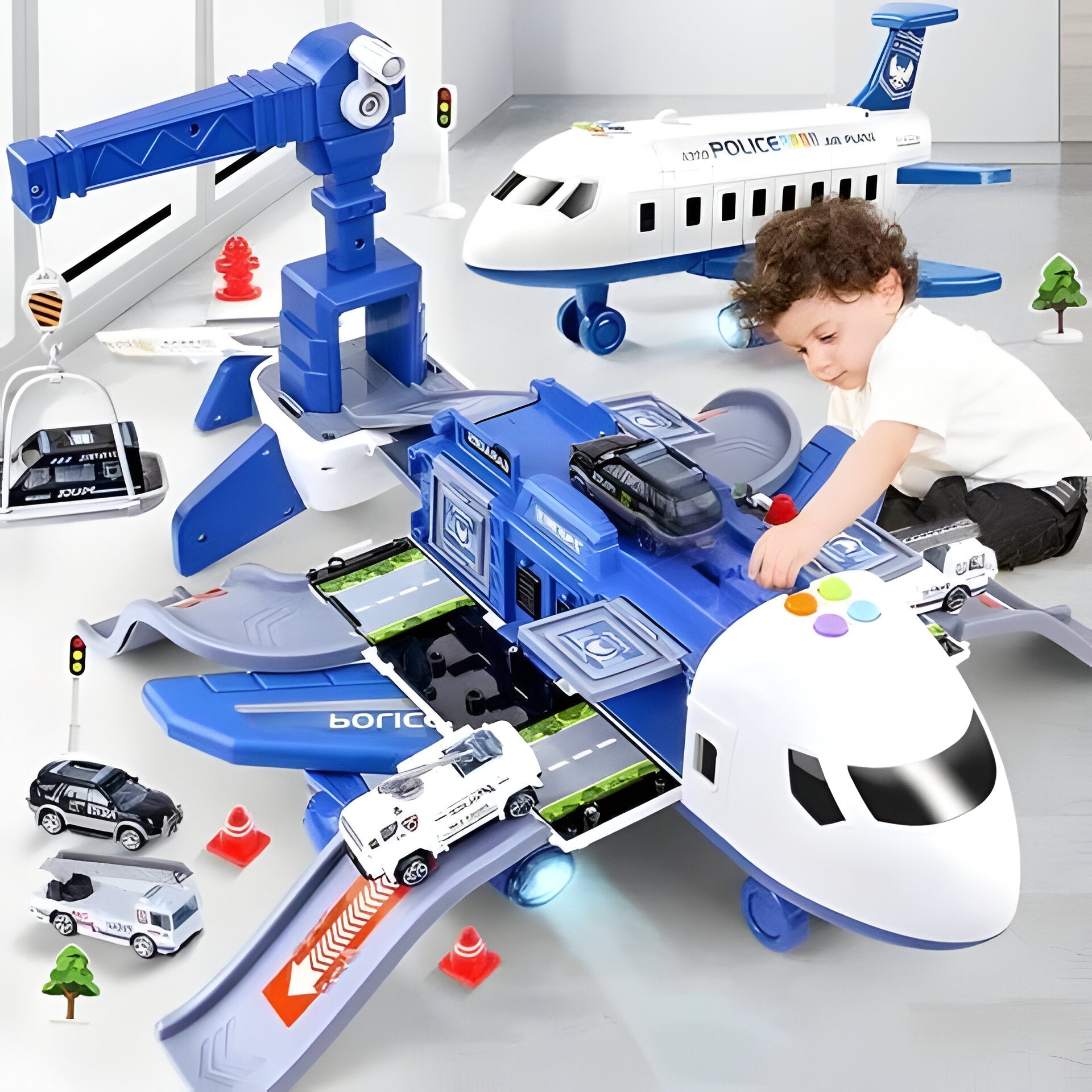 Friction Powered Airplane with Light and Sound Effects, 20-Piece Set for Ages 3-12
