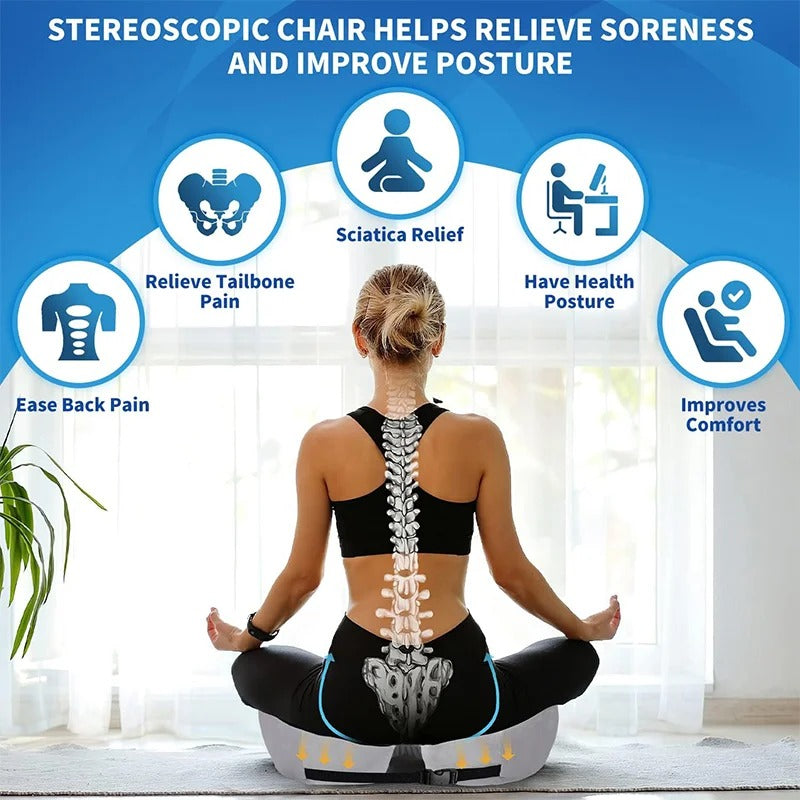 Memory Foam Ergonomic Seat Cushion with Adjustable Straps and Non-Slip Base