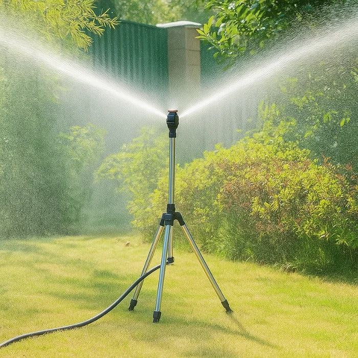 Rotating Tripod Sprinkler with Adjustable Height and 360-Degree Coverage