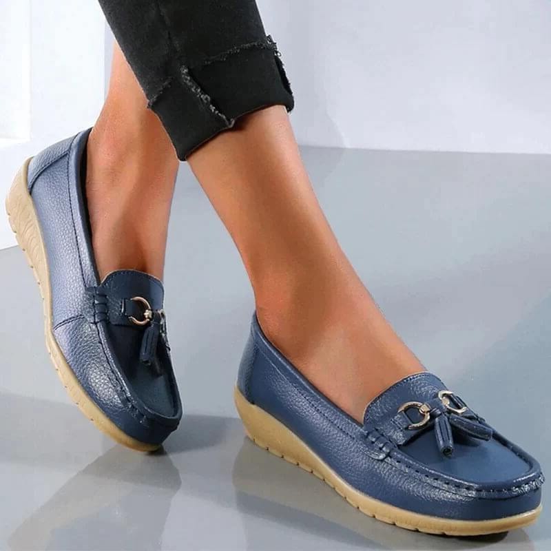 Leather Loafers with Ergonomic Insole and Arch Support for Women