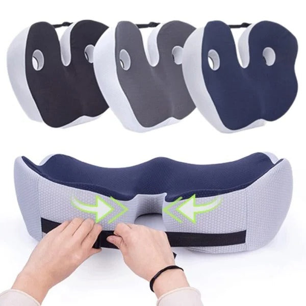 Memory Foam Ergonomic Seat Cushion with Adjustable Straps and Non-Slip Base