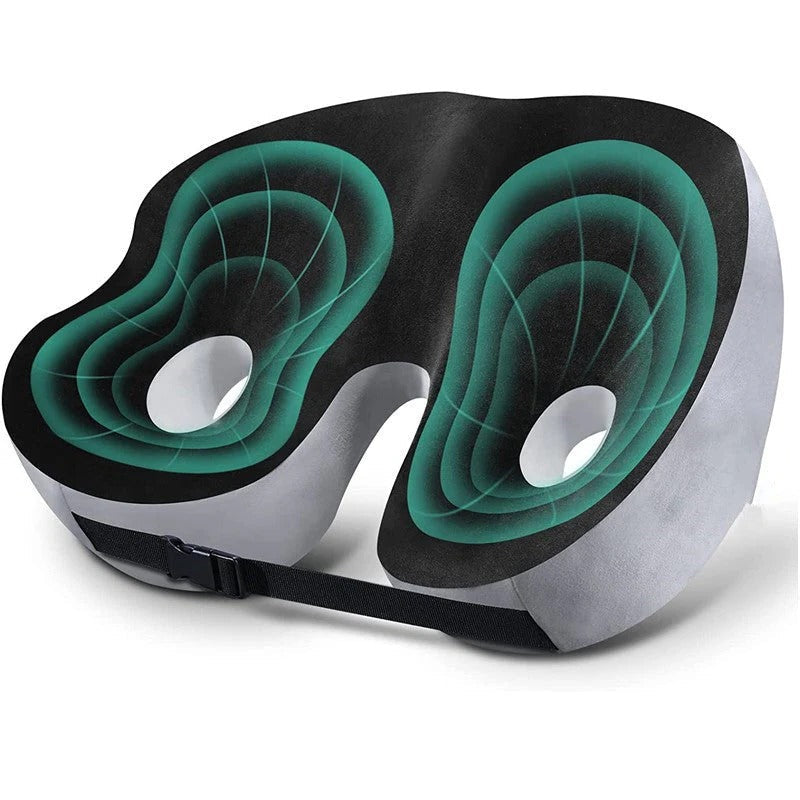 Memory Foam Ergonomic Seat Cushion with Adjustable Straps and Non-Slip Base