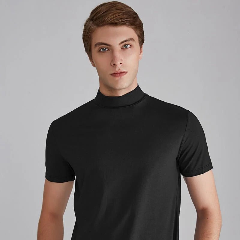 Men's Turtleneck T-Shirt with Cotton Blend and Close Fit, 5 Colors