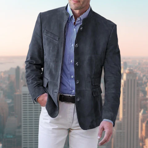 Handcrafted Men's Button-Down Jacket with Reinforced Seams and Layering Fit