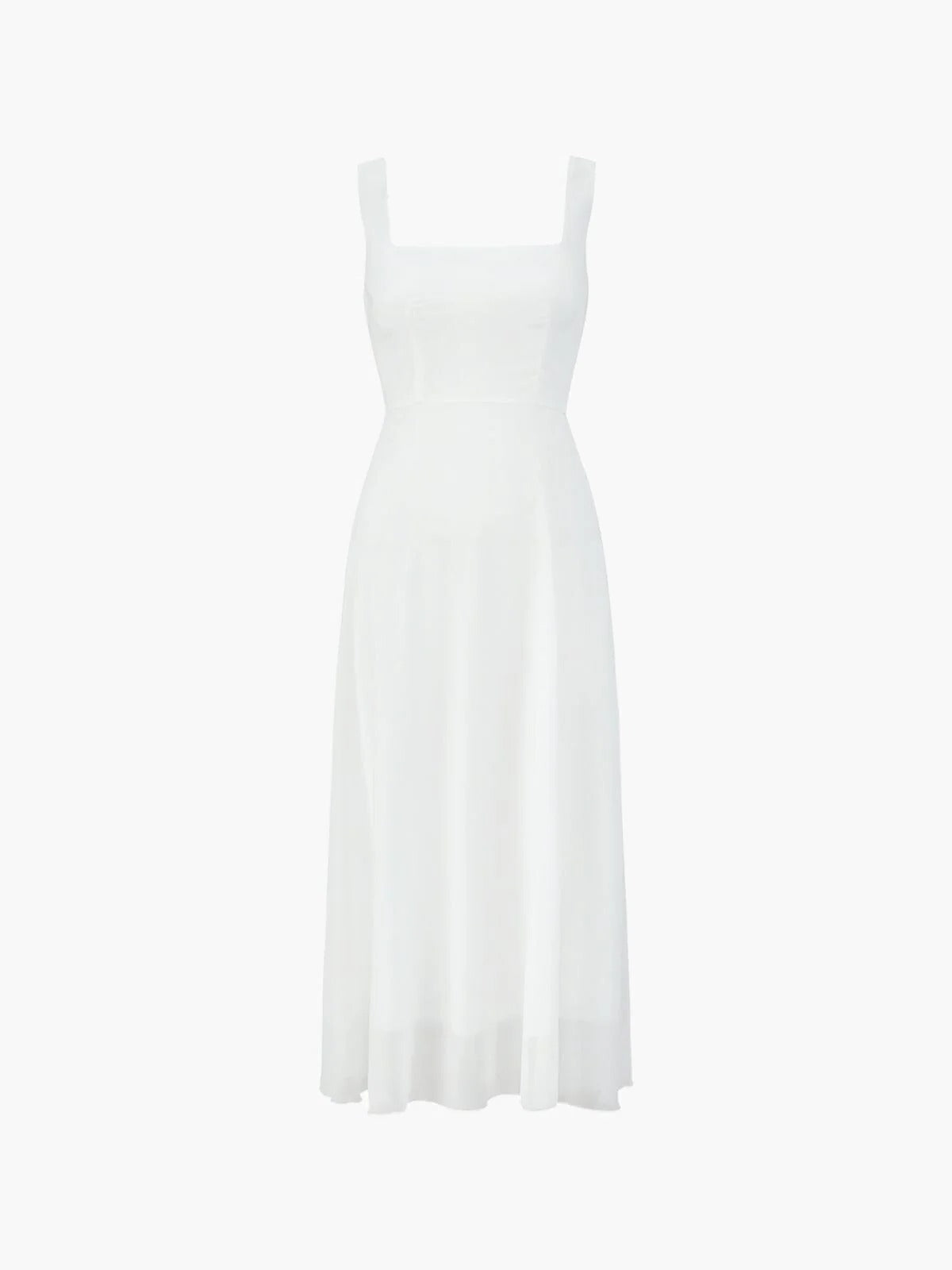Women's Midi Dress with Square Neckline and Fitted A-Line Skirt