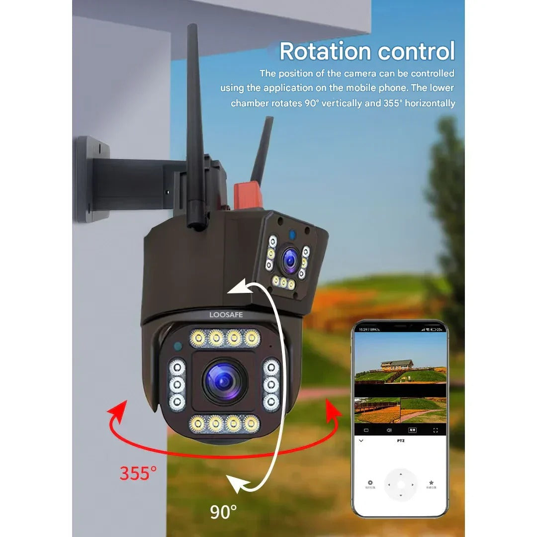 4K Wireless Security Camera with Dual Lens 10X Zoom and 360 Degree Rotation, Solar Powered